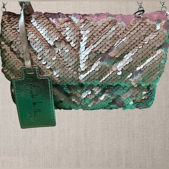 Nicole Miller Gold and Pink Sequin Shoulder Bag - Picture 4 of 10